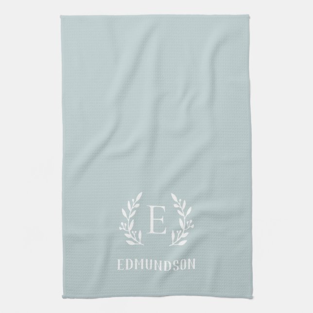 Blue Farmhouse Branch Monogram | Editable Colours Tea Towel (Vertical)