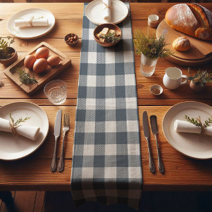Blue Farmhouse Buffalo Plaid Short Table Runner