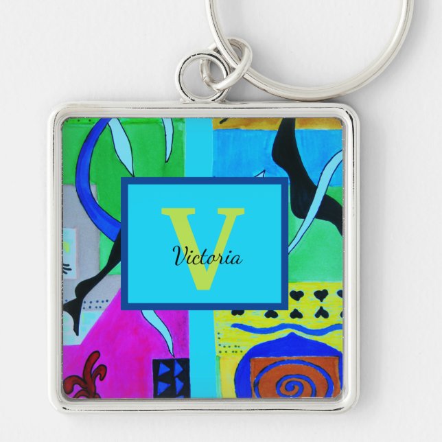Blue Fashion Abstract Inspiration From Matisse Key Ring (Front)