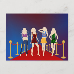 Blue Fashion Girls on the Red Carpet Postcard