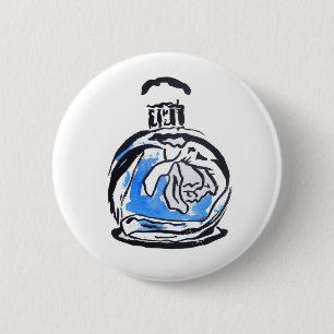 Blue fashion illustration perfume bottle 6 cm round badge