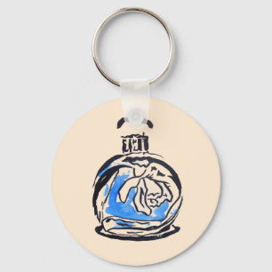 Blue fashion illustration perfume bottle key ring