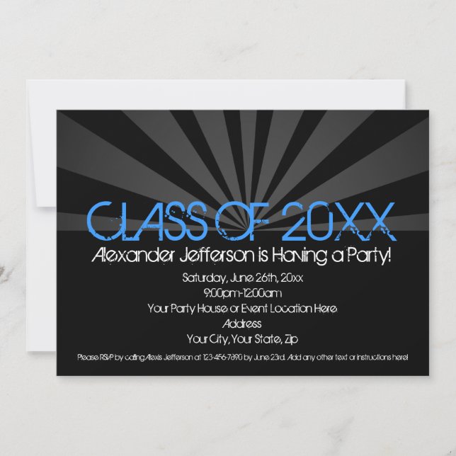 Blue Fashion Spotlight Graduation Party Invitation (Front)