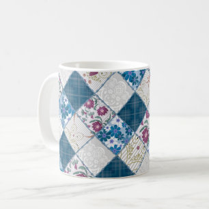 Blue fashionable rustic pattern of fabric scraps coffee mug