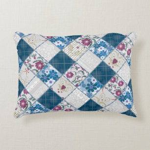 Blue fashionable rustic pattern of fabric scraps decorative cushion