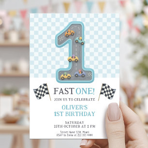 Blue Fast One Birthday Race Invitation