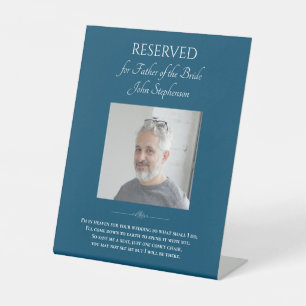 Blue Father of Bride Photo Memorial Chair Wedding Pedestal Sign