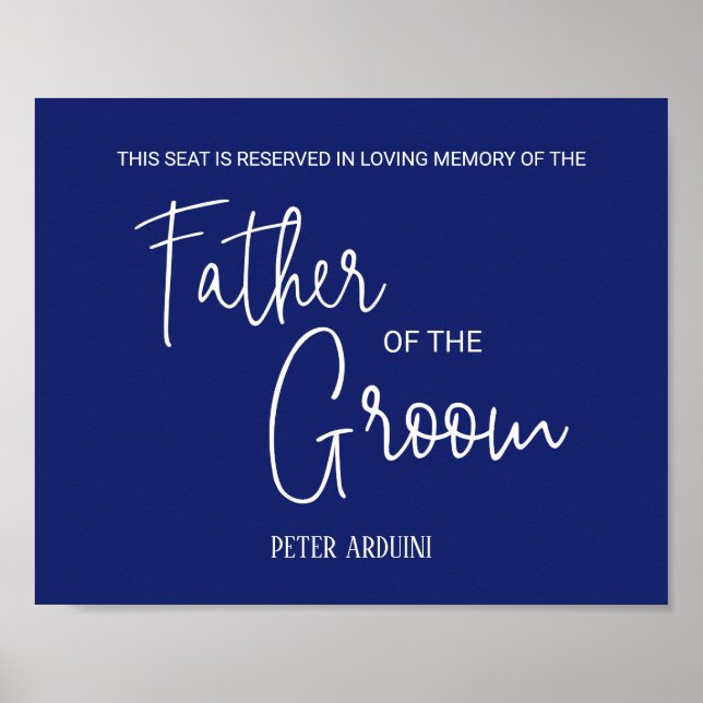 Blue Father of the Groom Memorial Seat Wedding Poster (Front)
