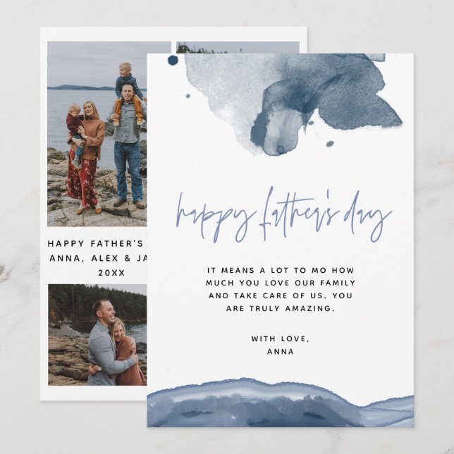 Blue Father's Day Card for Husband From Wife Photo (Front/Back)