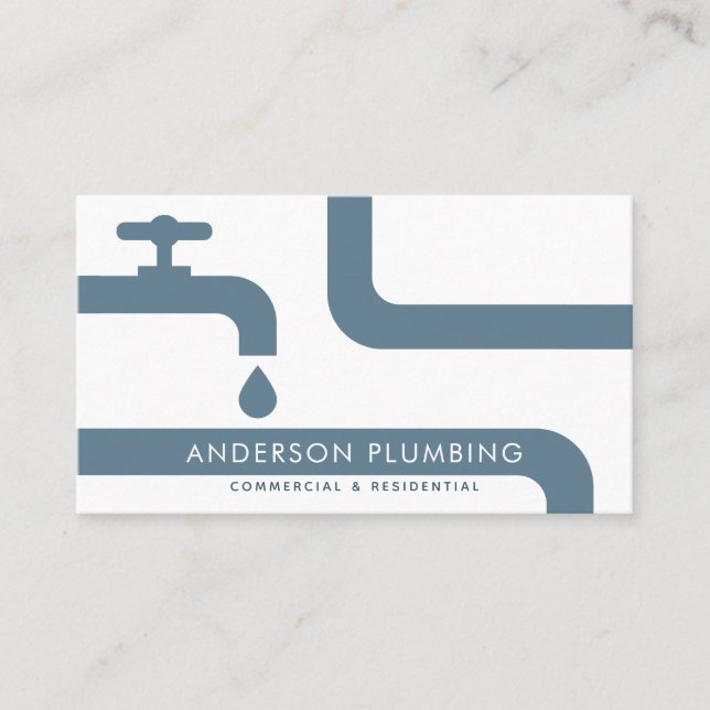 Blue Faucet & Pipes Plumbing Business Card (Front)