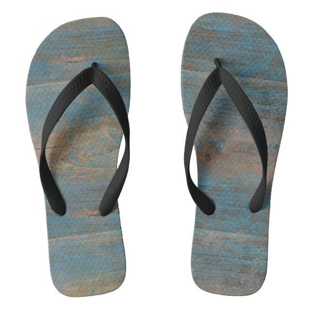 Blue Faux Beach Wood Texture Flip Flops (Footbed)
