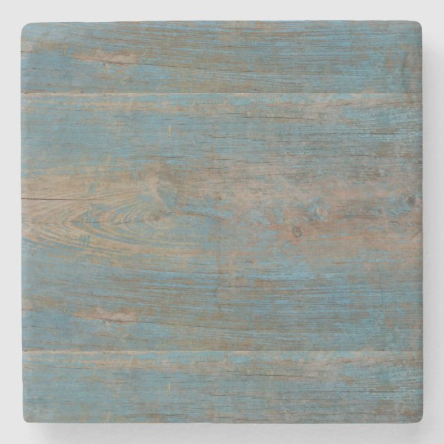 Blue Faux Beach Wood Texture Stone Coaster (Front)