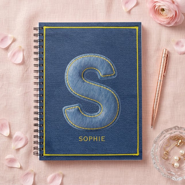Blue Faux Denim Patch Letter S Initial Monogram Notebook (Creator Uploaded)