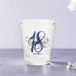 Blue Faux Glitter 18th Birthday  Shot Glass<br><div class="desc">Modern,  chic 18th birthday shot glass features number 18 in blue faux glitter texture,  calligraphy script eighteen. Personalise with a name. Perfect as a gift for 18th birthday.</div>