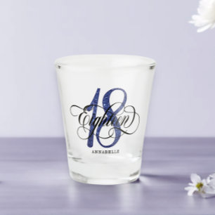 Blue Faux Glitter 18th Birthday  Shot Glass
