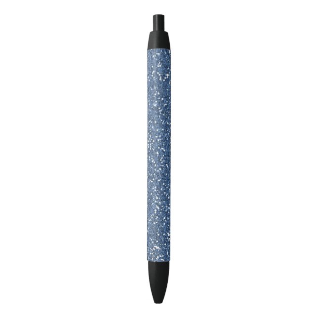 Blue Faux Glitter Black Ink Pen (Front Vertical)