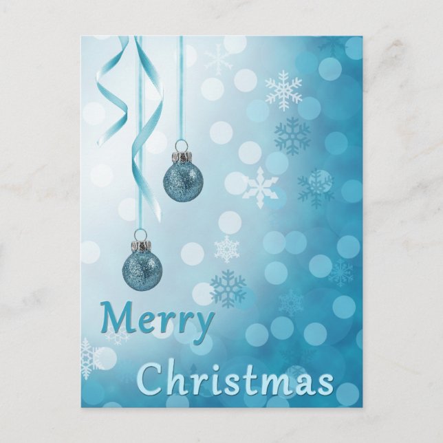 Blue Faux Glitter Christmas Ornaments Holiday Post (Front)