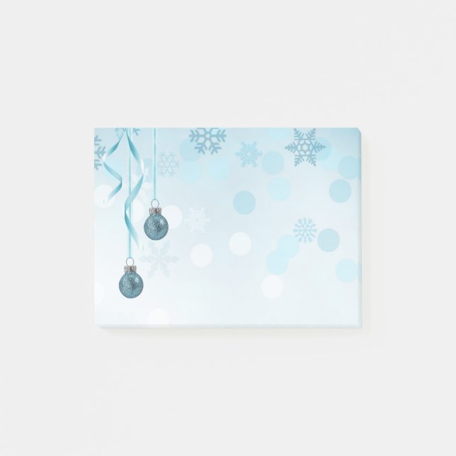 Blue Faux Glitter Christmas Ornaments Post-it Notes (Front)