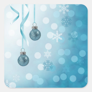 Blue Faux Glitter Christmas Ornaments Square Sticker