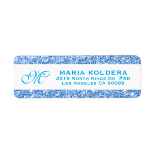 Blue Faux Glitter Custom Monogram