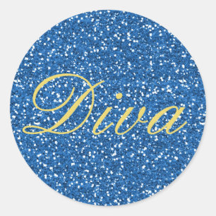 Blue Faux Glitter Diva Classic Round Sticker
