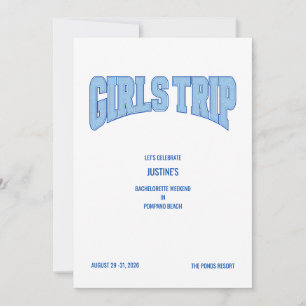 Blue Faux Glitter GIRLS TRIP Bachelorette Party  Invitation