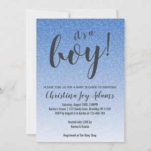 Blue Faux Glitter Gold Ombre Boy Baby Shower Card