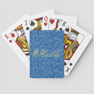 Blue Faux Glitter Hustle Design Playing Cards