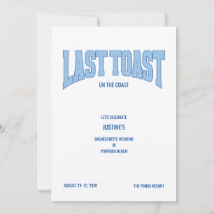 Blue Faux Glitter LAST TOAST Bachelorette Party Invitation