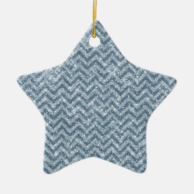 Blue Faux Glitter Sparkle Chevron Ceramic Tree Decoration (Front)