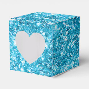 Blue faux glitter sparkling shiny sequin look favour box