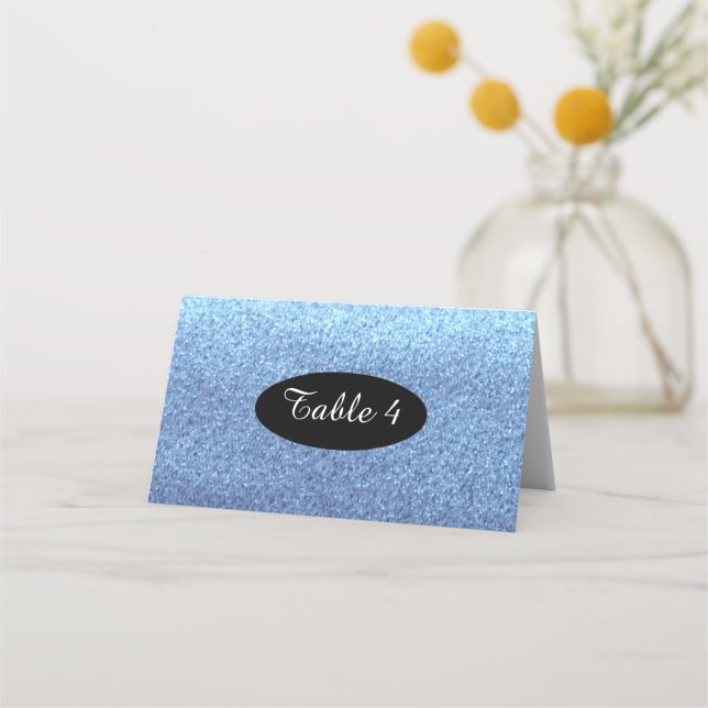 Blue Faux Glitter Table Seating Numbers Place Card (Front)