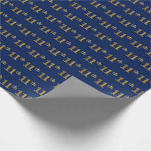 Blue, Faux Gold 11th (Eleventh) Event Wrapping Paper