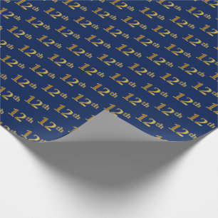 Blue, Faux Gold 12th (Twelfth) Event Wrapping Paper