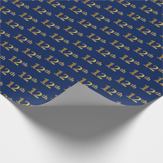 Blue, Faux Gold 12th (Twelfth) Event Wrapping Paper (Corner)