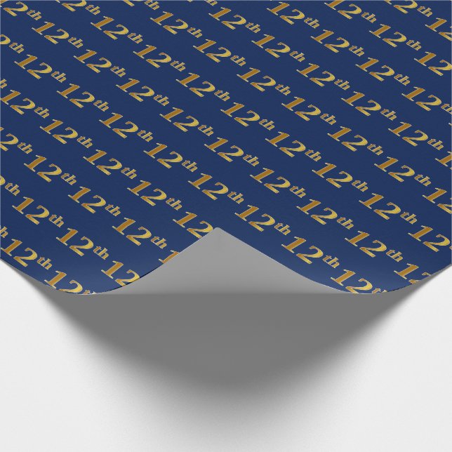 Blue, Faux Gold 12th (Twelfth) Event Wrapping Paper (Corner)