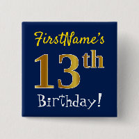 Blue, Faux Gold 13th Birthday, With Custom Name