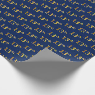 Blue, Faux Gold 13th (Thirteenth) Event Wrapping Paper
