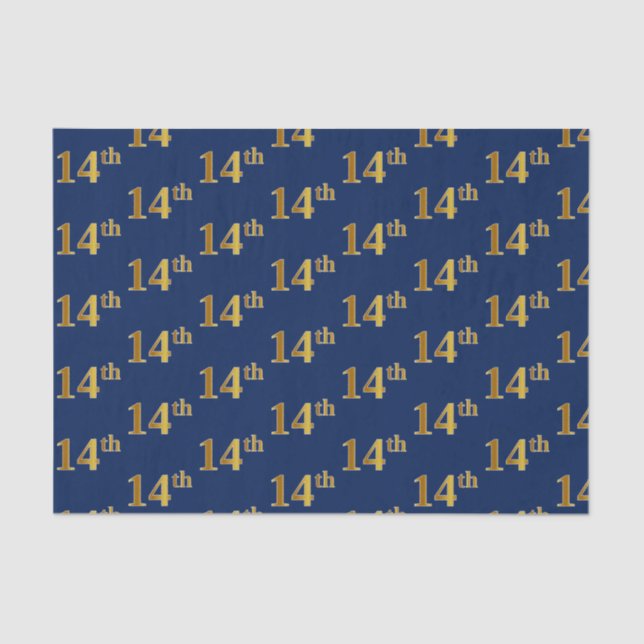 Blue, Faux Gold 14th (Fourteenth) Event Tissue Paper (Front)