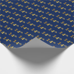 Blue, Faux Gold 14th (Fourteenth) Event Wrapping Paper