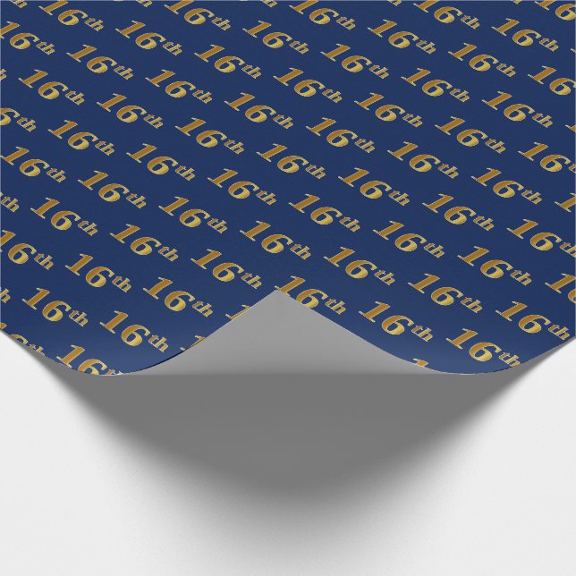 Blue, Faux Gold 16th (Sixteenth) Event Wrapping Paper (Corner)