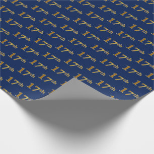 Blue, Faux Gold 17th (Seventeenth) Event Wrapping Paper