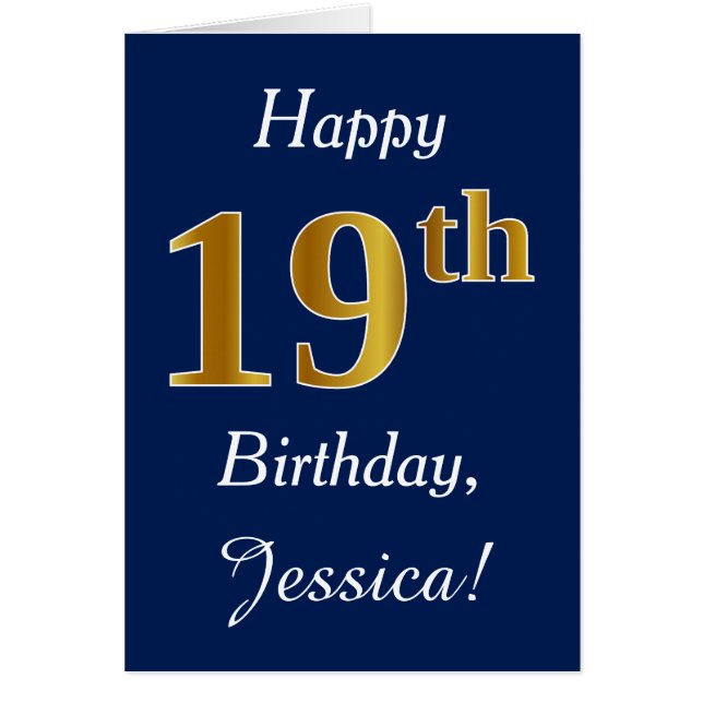 Blue, Faux Gold 19th Birthday + Custom Name (Front)