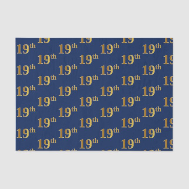 Blue, Faux Gold 19th (Nineteenth) Event Tissue Paper (Front)
