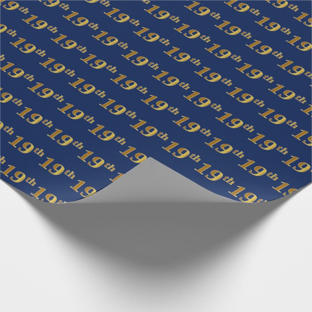 Blue, Faux Gold 19th (Nineteenth) Event Wrapping Paper (Corner)