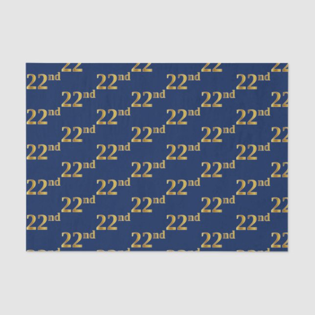 Blue, Faux Gold 22nd (Twenty-Second) Event Tissue Paper (Front)