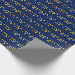 Blue, Faux Gold 25th (Twenty-Fifth) Event Wrapping Paper