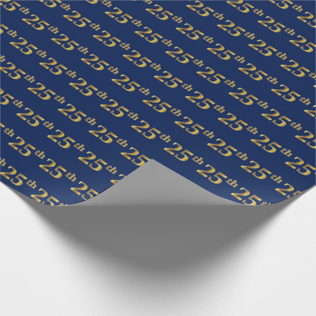 Blue, Faux Gold 25th (Twenty-Fifth) Event Wrapping Paper (Corner)
