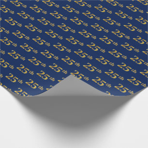 Blue, Faux Gold 25th (Twenty-Fifth) Event Wrapping Paper