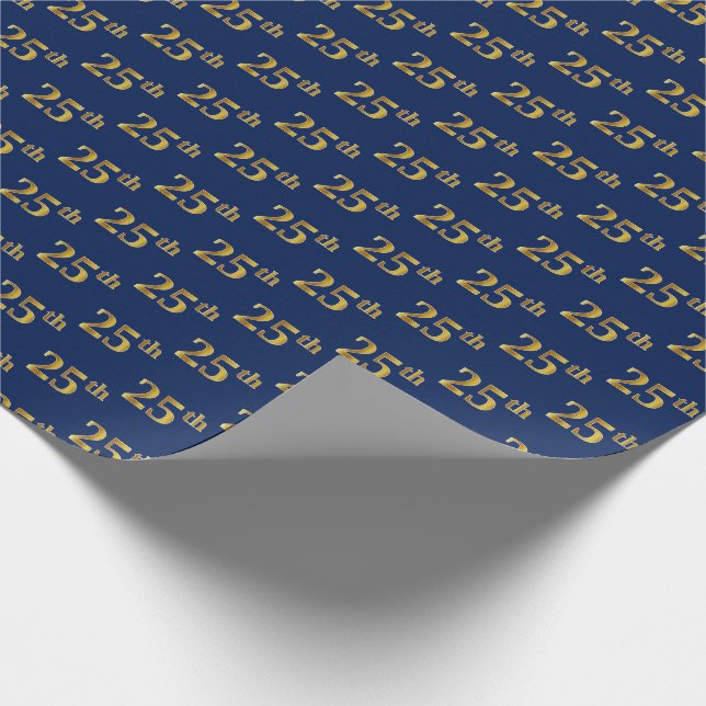 Blue, Faux Gold 25th (Twenty-Fifth) Event Wrapping Paper (Corner)